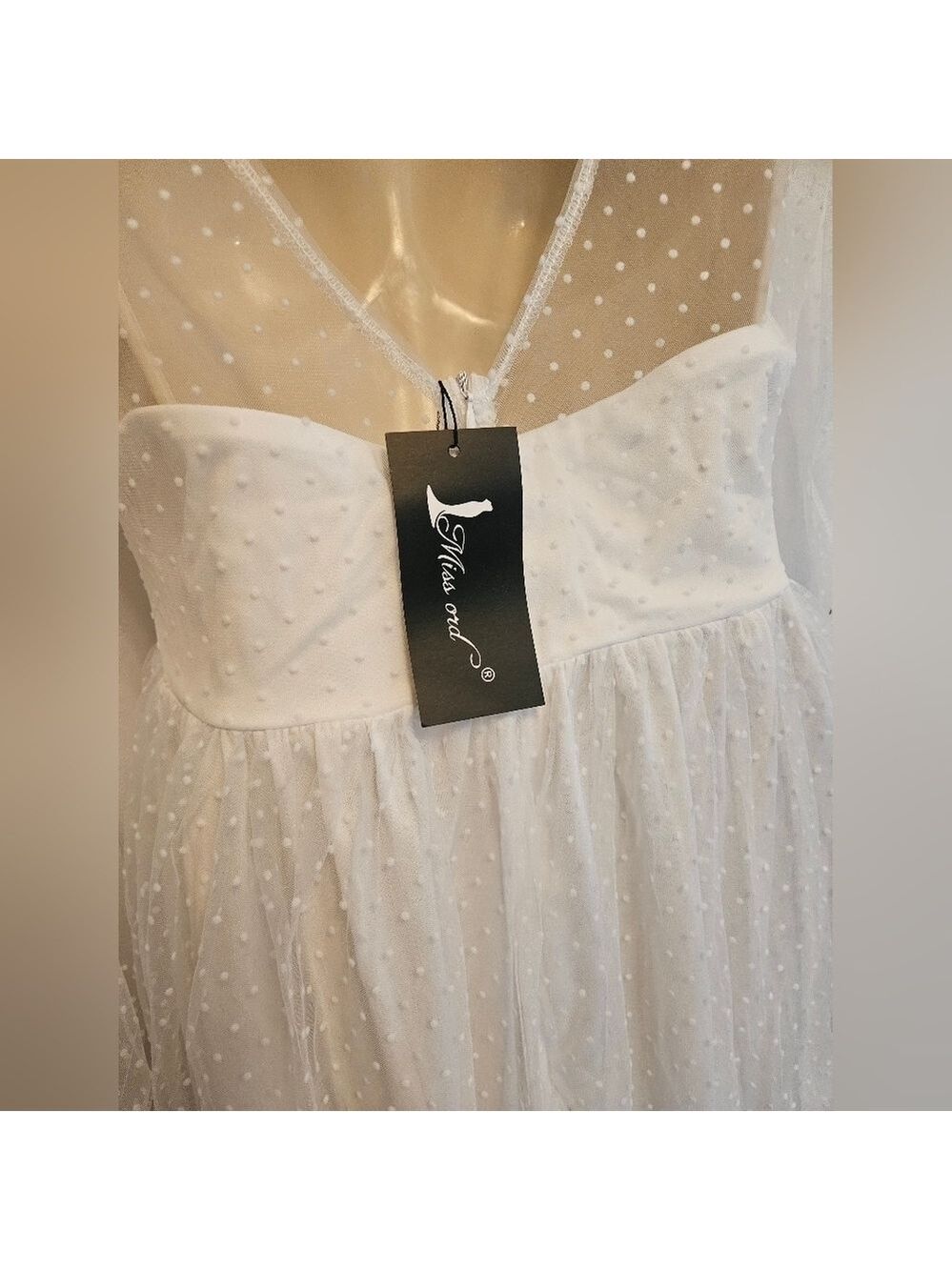 Missord White Dobby Mesh Ruffle Trim Sheer Maxi Dress Large - Picture 11 of 16